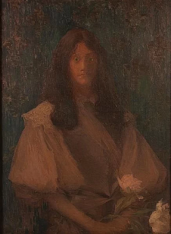 Ritratto di una signora che tiene in mano dei fiori